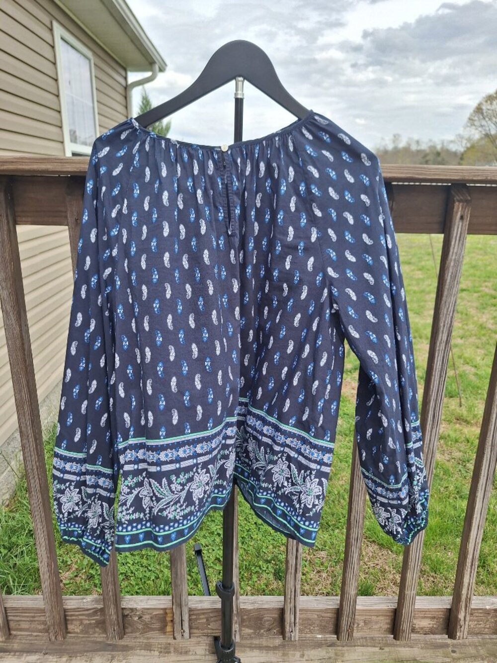 Ann Taylor Boho Peasant Paisley Blouse Sz L
